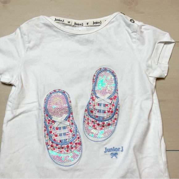 Jasper conran junior j top short sleeves white tee with sequins ballet shoes - Picture 2 of 5